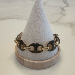 TOVA - Vintage Style Reversible Gold, Black, & Taupe Chunky Chain Link Bracelet